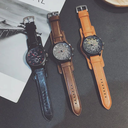 Hot Fashion Men's Oversized Sport Watch | Large Dial Military Army Clock | Leather Strap Iced Out Watch Style | 2026 Relogios Masculino | Caratix - CaratixJewelry