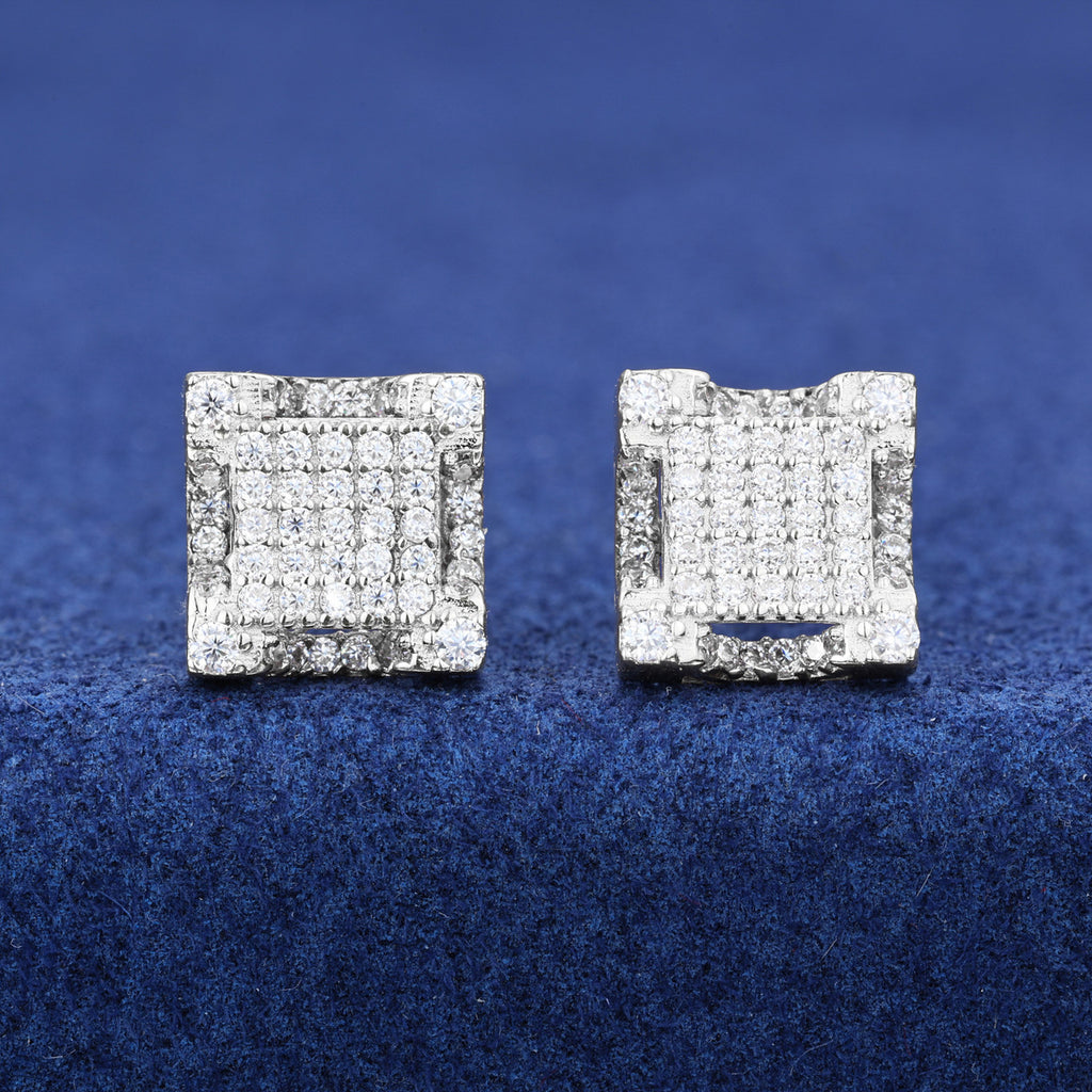 Four Cornered | Moissanite Diamond Prong Set 10k White Gold Hip Hop Earrings