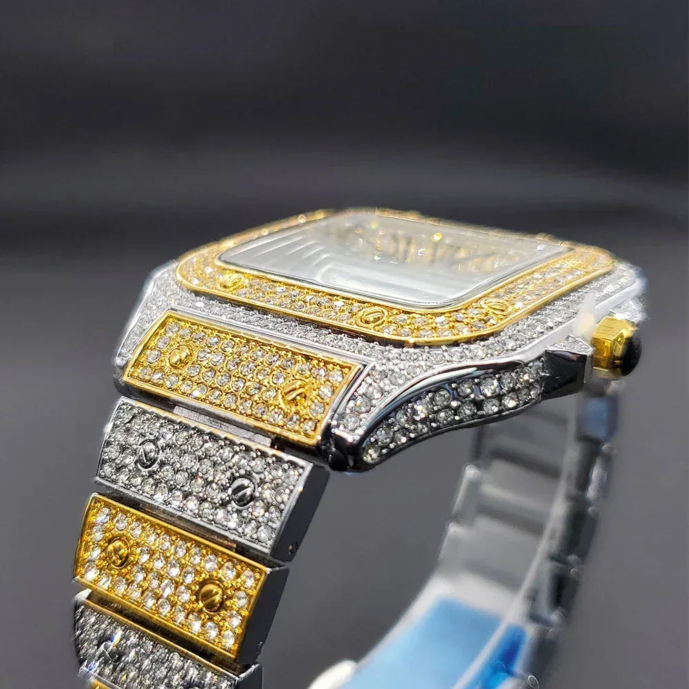 Luxury Square Iced Out Watch for Men | Full Quartz Wristwatch | Unique Bling Jewelry Reloj Para Hombre | Caratix - CaratixJewelry