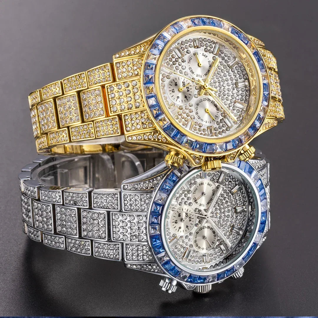 Luxury Six-Pin Men's Watch | Multifunctional Iced Out Watch | Stainless Steel Waterproof Quartz Wristwatch | Calendar Men’s Clock | Caratix - CaratixJewelry