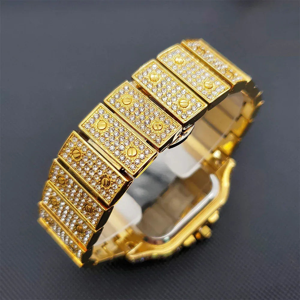Luxury Square Iced Out Watch for Men | Full Quartz Wristwatch | Unique Bling Jewelry Reloj Para Hombre | Caratix - CaratixJewelry