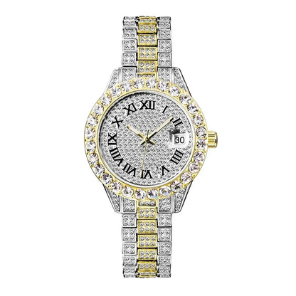 Small Pink Watch for Women | Elegant Iced Out Mini Dial Dress Watch | Luxury Calendar Ladies Wristwatch | Geschenk Frauen | Caratix - CaratixJewelry