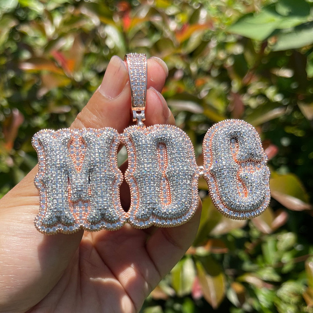 Top Over Layer Medium Sized Iced Out Personalized Custom Name Necklace Pendant 