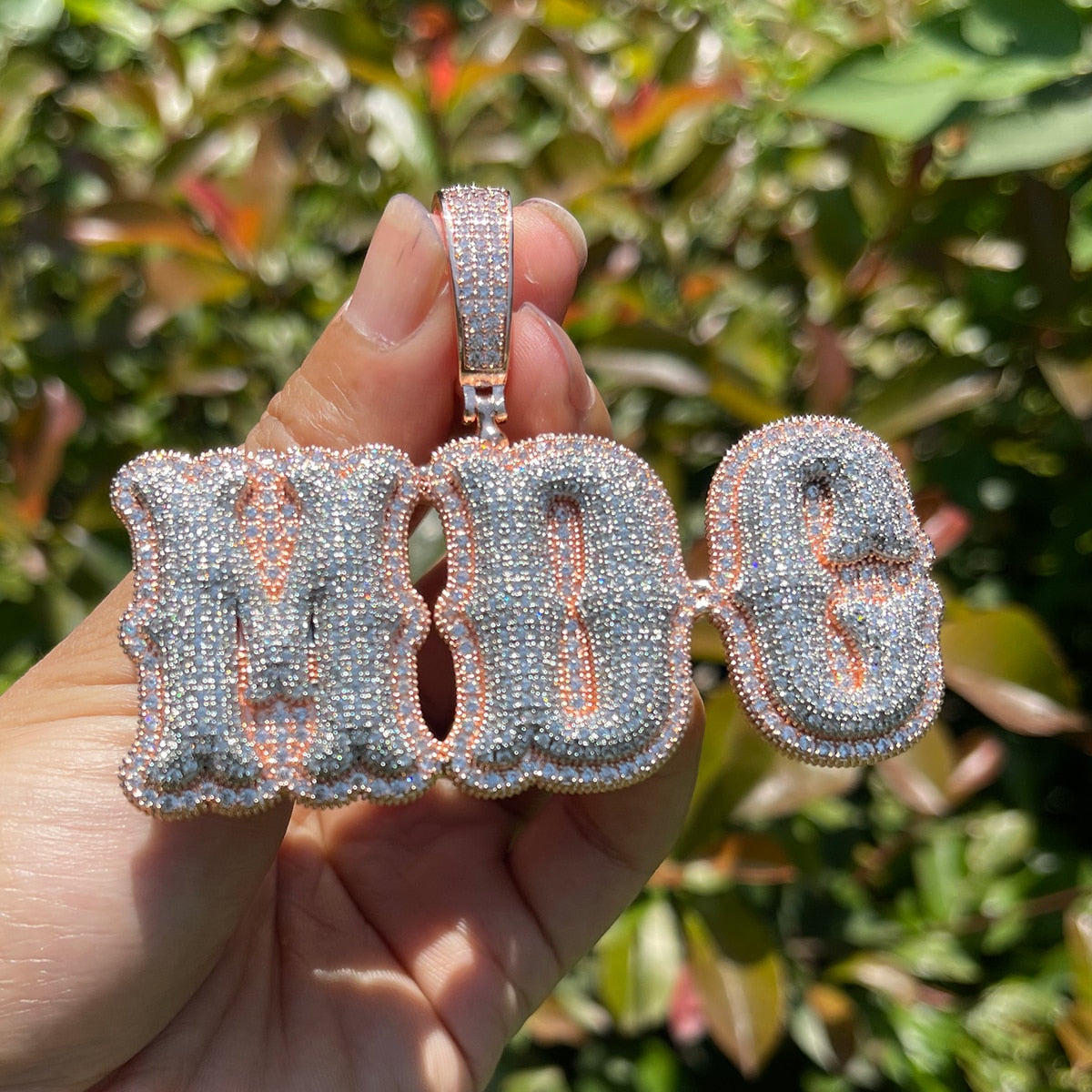 Top Over Layer Medium Sized Iced Out Personalized Custom Name Necklace Pendant 