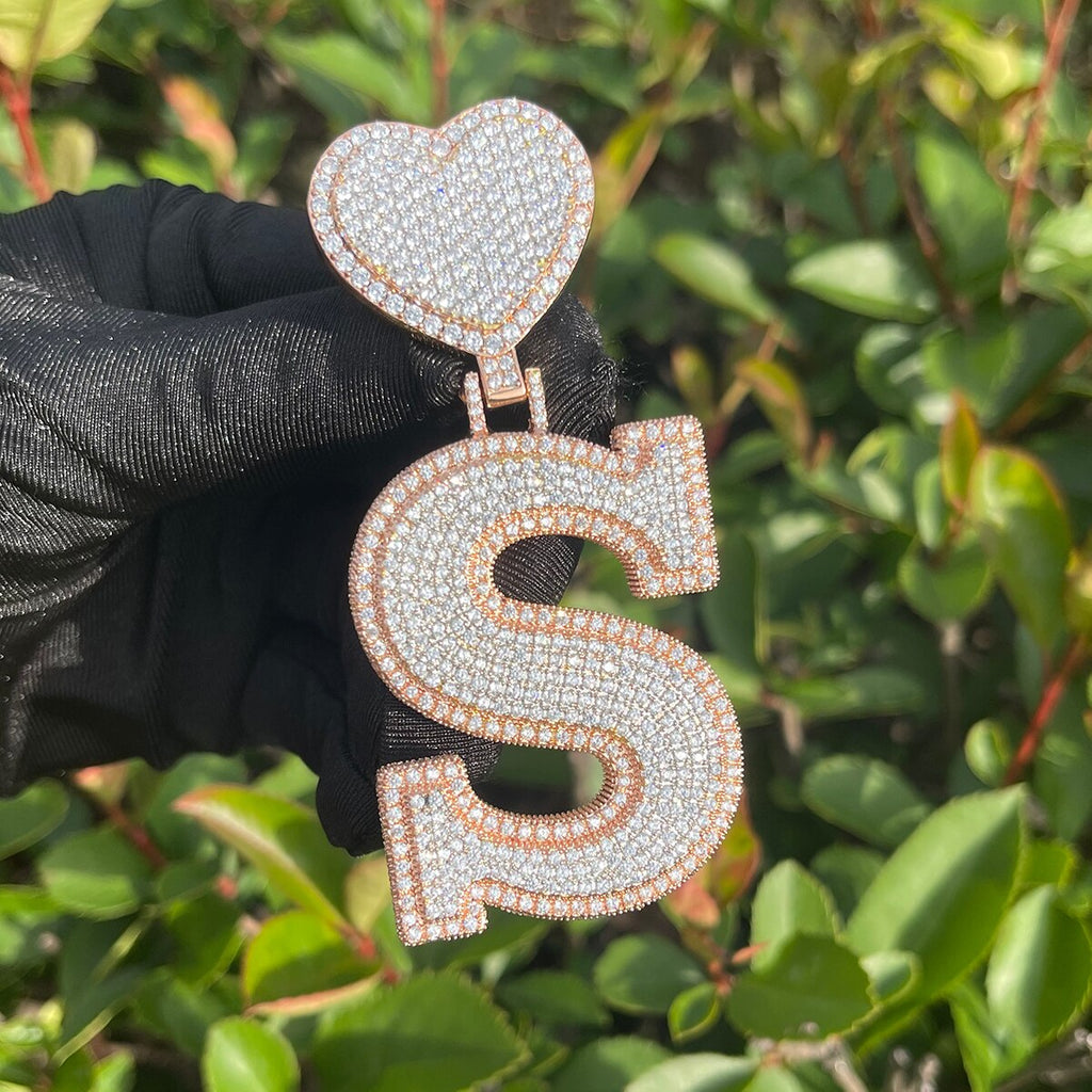 Heart Bail Luxury Drip Font Iced Out Initial Custom Name Necklace Pendant 