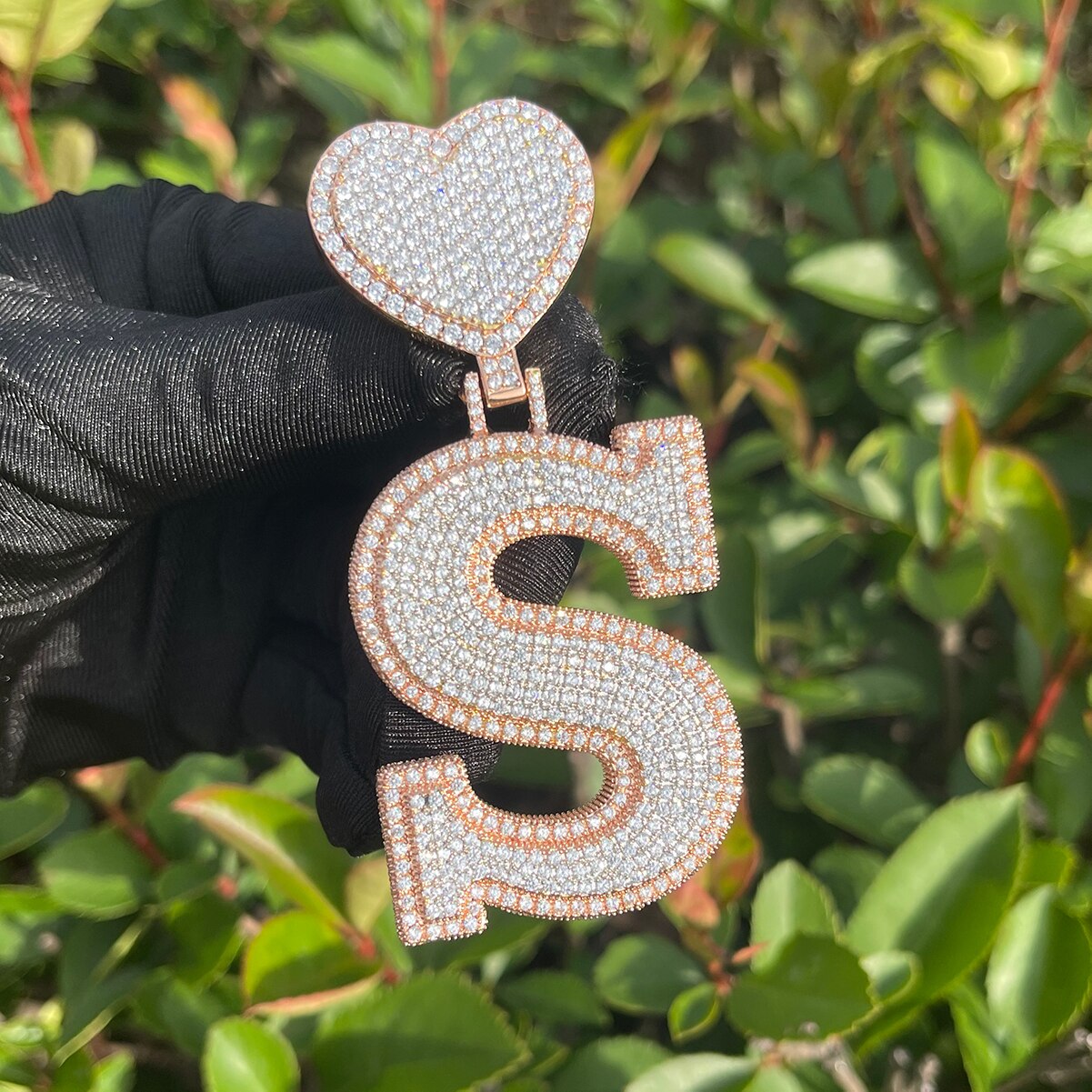 Heart Bail Luxury Drip Font Iced Out Initial Custom Name Necklace Pendant 