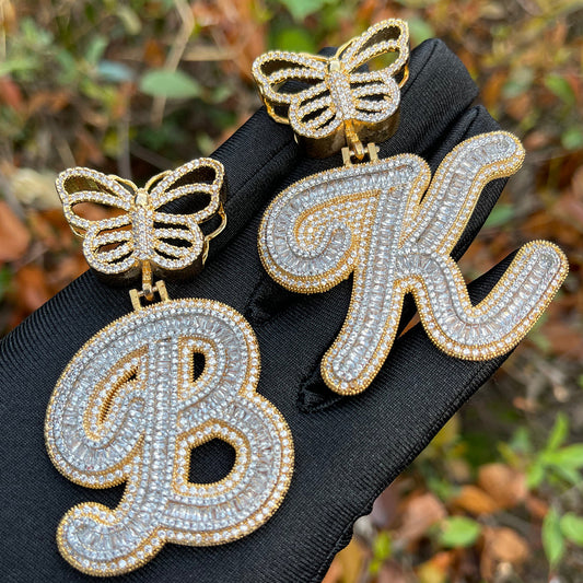 Elegant Butterfly Bail Iced Out Initial Custom Name Necklace Pendant - Luxury Custom Jewelry