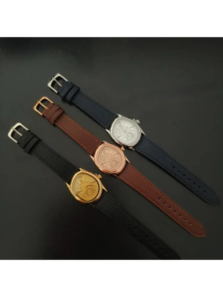 Luxury 36mm Twisted Design Watch | Retro Punk Aesthetic Iced Out Watch | Niche Irregular Quartz Timepiece | Unisex Gold Silver Bronze | Caratix - CaratixJewelry