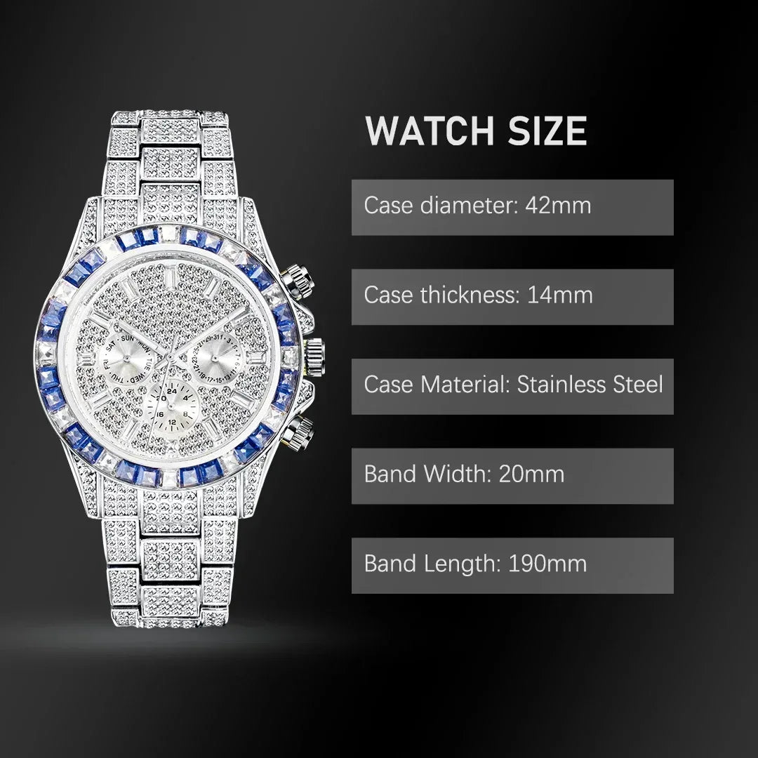 Luxury Six-Pin Men's Watch | Multifunctional Iced Out Watch | Stainless Steel Waterproof Quartz Wristwatch | Calendar Men’s Clock | Caratix - CaratixJewelry