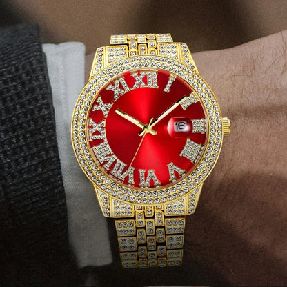 Luxury 18K Gold Men's Iced Out Watch | Full Stainless Steel Wristwatch | Luminous Waterproof Calendar Clock | Caratix - CaratixJewelry
