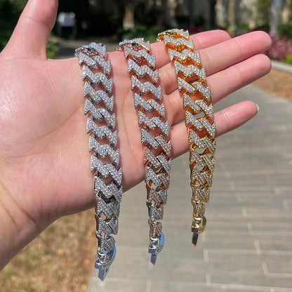 15MM Lightning Link Iced Out Diamond Bracelet – Luxury Hip Hop Jewelry for Men & Women