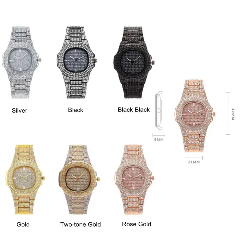 Luxury Unisex Watch for Men & Women | Hip Hop Iced Out Watch with Date | 2026 Relogio Reloj Quartz Wristwatch | Top Brand Drop Shipping | Caratix - CaratixJewelry