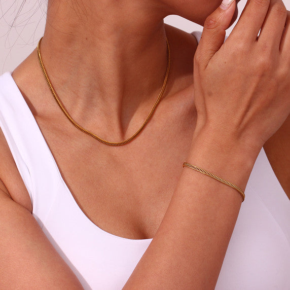 Ladies 18k Gold Waterproof Stainless Steel Foxtail Necklace Ankle Anklet Bracelet Jewelry Set