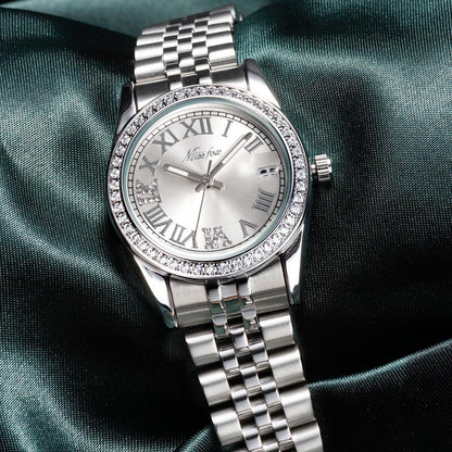 Luxury Women's Stainless Steel Watch | Japan Movement Ladies Quartz Wristwatch | Waterproof Calendar Iced Out Watch | Reloj Mujer | Caratix - CaratixJewelry