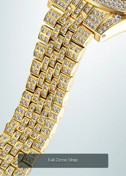 Luxury 18K Gold Men's Iced Out Watch | Full Stainless Steel Wristwatch | Luminous Waterproof Calendar Clock | Caratix - CaratixJewelry