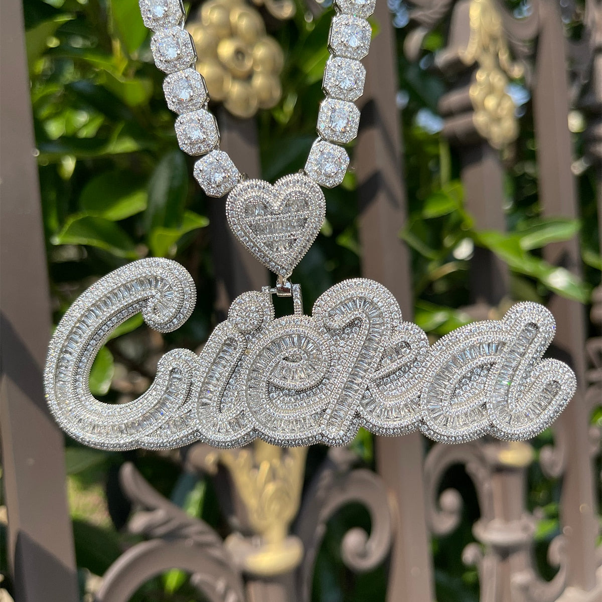 Special Heart Baguette Iced Out Personalized Custom Name Necklace Pendant - Luxury Custom Jewelry