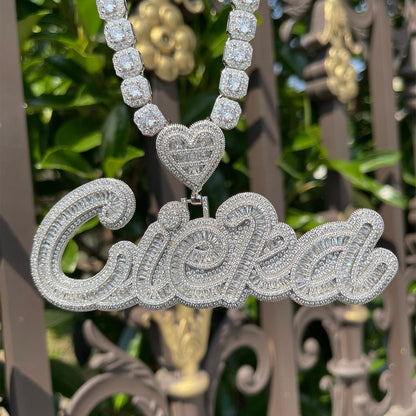 Special Heart Baguette Iced Out Personalized Custom Name Necklace Pendant - Luxury Custom Jewelry