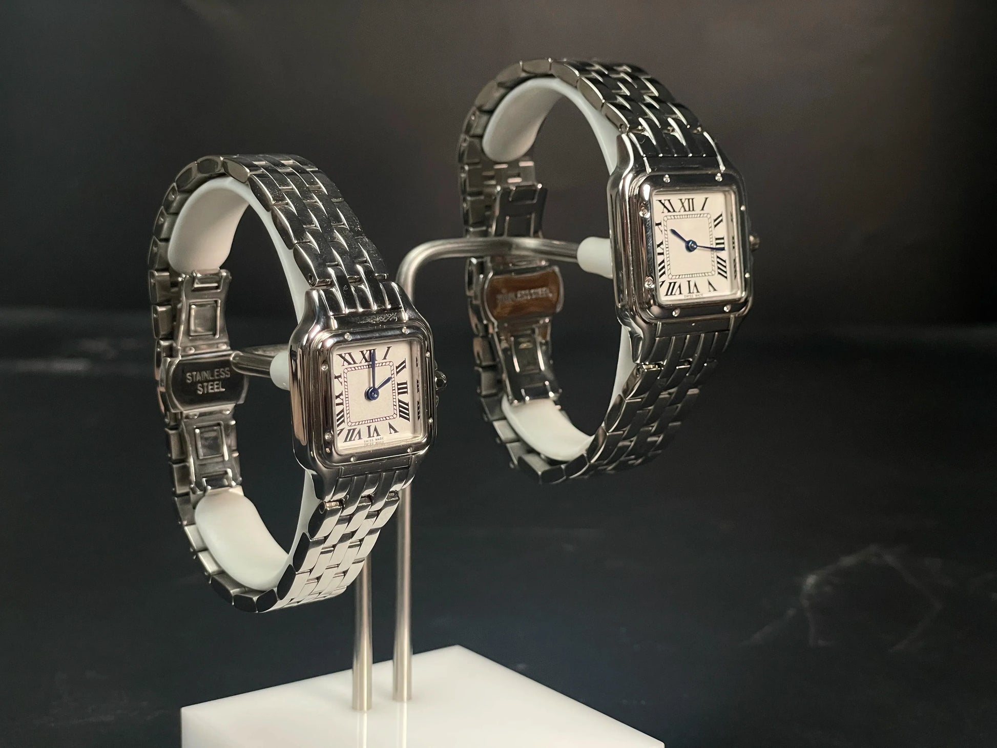 Classic Square Couple's Watch Set | Roman Numerals Luxury Iced Out Watch | Men & Women’s Stainless Steel Quartz | 2026 Trendy Gift | Caratix - CaratixJewelry