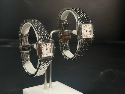 Classic Square Couple's Watch Set | Roman Numerals Luxury Iced Out Watch | Men & Women’s Stainless Steel Quartz | 2026 Trendy Gift | Caratix - CaratixJewelry