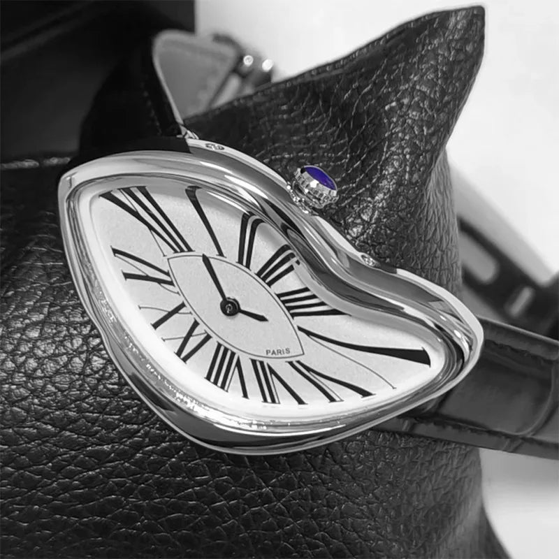 Medieval Alien Melting Watch | Y2K Twisted Design Iced Out Watch | Niche Advanced Ins Fashion Clock | Men & Women’s Leather Strap Quartz | Caratix - CaratixJewelry