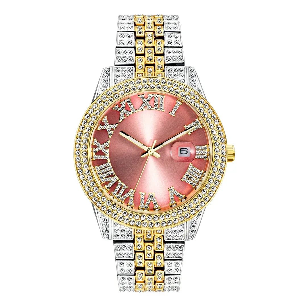 Luxury 18K Gold Men's Iced Out Watch | Full Stainless Steel Wristwatch | Luminous Waterproof Calendar Clock | Caratix - CaratixJewelry