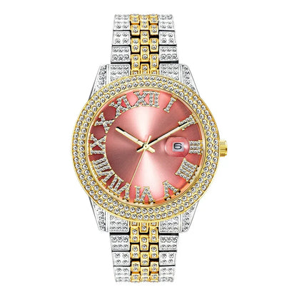 Luxury 18K Gold Men's Iced Out Watch | Full Stainless Steel Wristwatch | Luminous Waterproof Calendar Clock | Caratix - CaratixJewelry