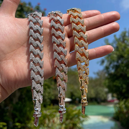 15MM Lightning Link Iced Out Diamond Bracelet – Luxury Hip Hop Jewelry for Men & Women
