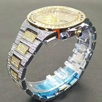 New Men's Bling Iced Out Watch | Luxury Quartz Wristwatch | Waterproof Luminous Calendar Mens Clock | Caratix - CaratixJewelry