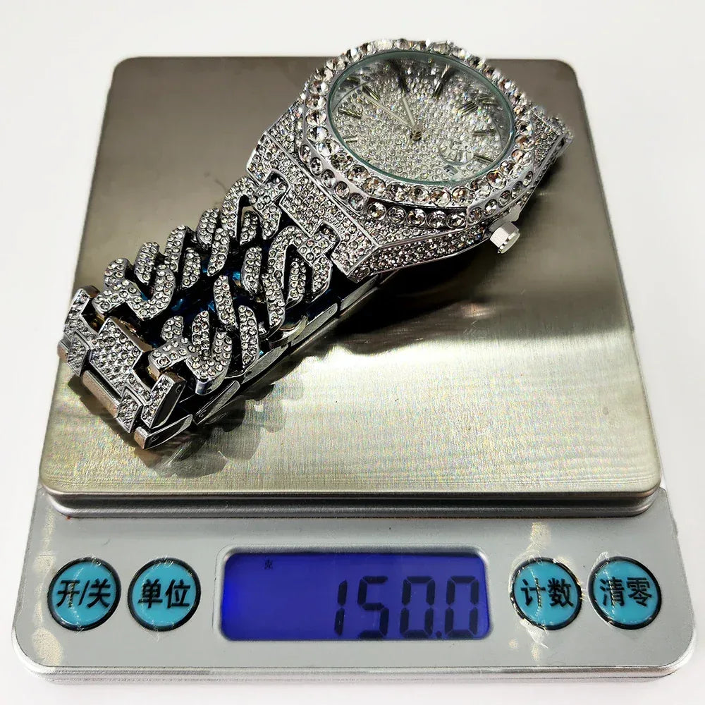 Luxury Iced Out Watch for Men | Cuban Link Bracelet Design Watch | Fashionable Quartz Wristwatch | Uhren für Herren | Caratix - CaratixJewelry