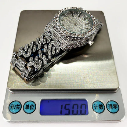 Luxury Iced Out Watch for Men | Cuban Link Bracelet Design Watch | Fashionable Quartz Wristwatch | Uhren für Herren | Caratix - CaratixJewelry