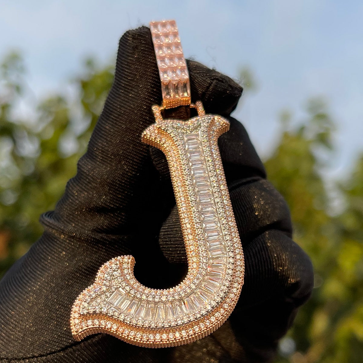 Sharp Cursive Iced Out Initial Custom Name Necklace Pendant - Luxury Custom Jewelry