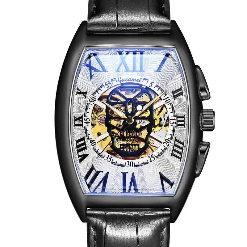 Luxury Tonneau Skull Automatic Watch for Men | Hollow Tourbillon Mechanical Wristwatch | Leather Strap Iced Out Watch | 2026 Male Gift Drop Shipping | Caratix - CaratixJewelry