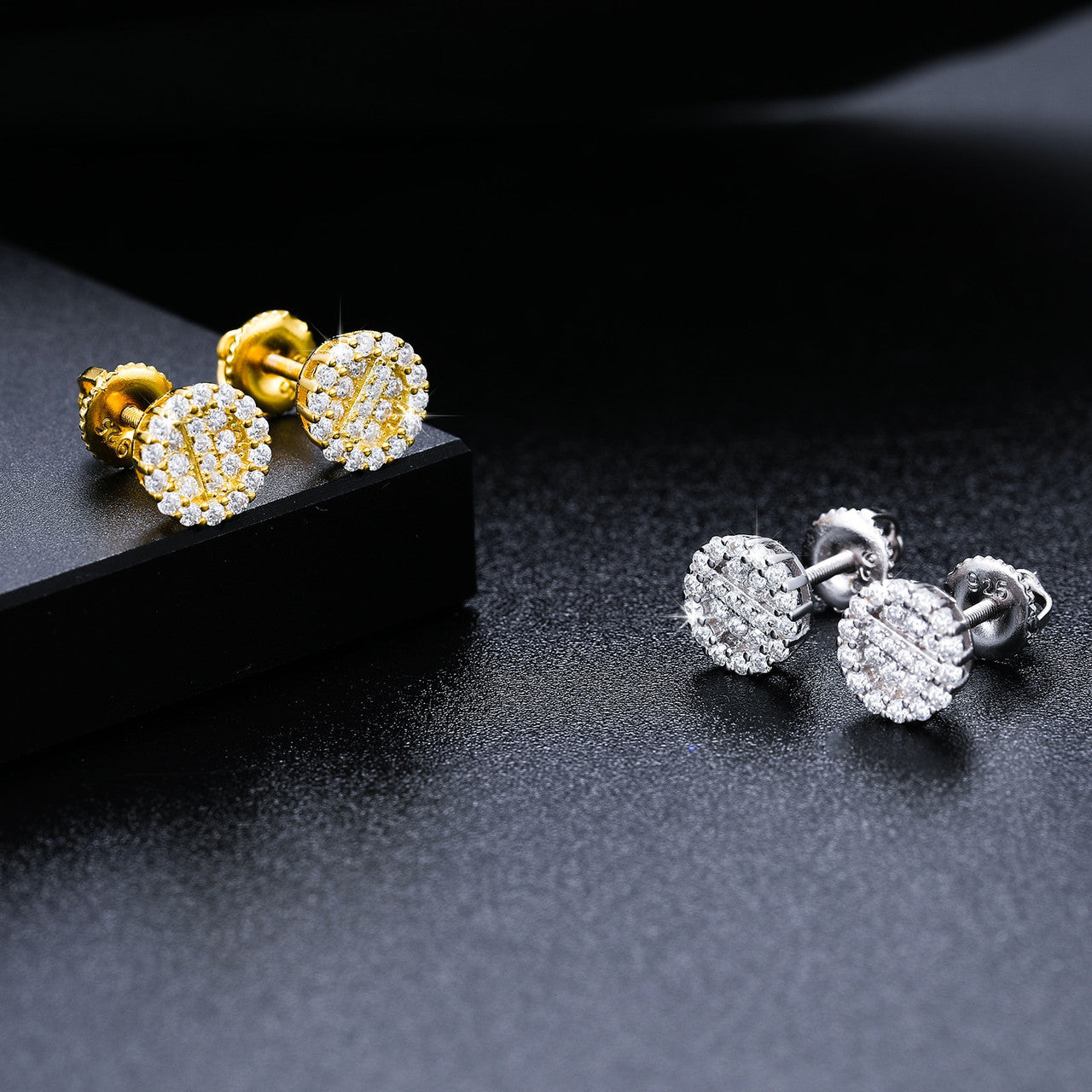 Luxury 925 Silver 15K Gold Genuine VVS Diamond Ice Cluster Hip Hop Earrings – Iced Out Jewelry