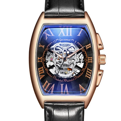 Luxury Tonneau Skull Automatic Watch for Men | Hollow Tourbillon Mechanical Wristwatch | Leather Strap Iced Out Watch | 2026 Male Gift Drop Shipping | Caratix - CaratixJewelry