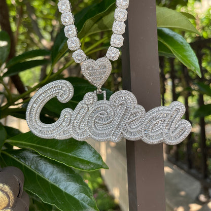 Special Heart Baguette Iced Out Personalized Custom Name Necklace Pendant - Luxury Custom Jewelry