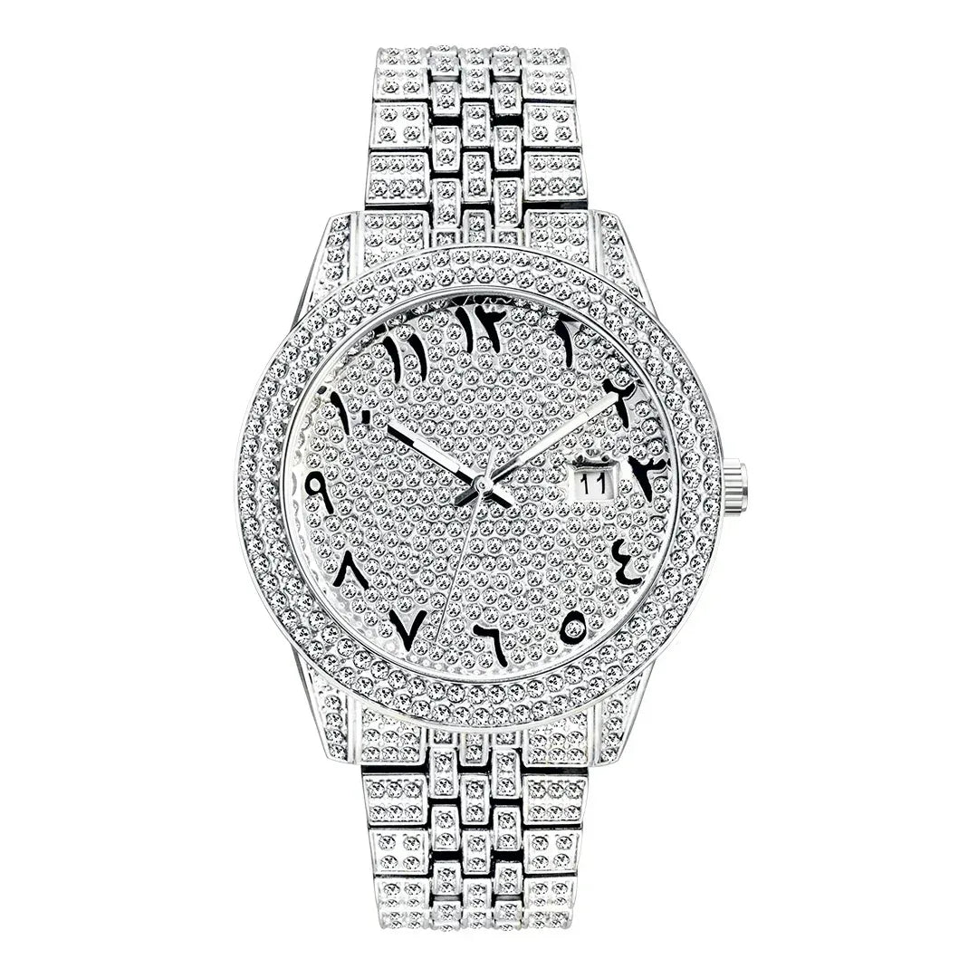 Luxury 18K Gold Men's Iced Out Watch | Full Stainless Steel Wristwatch | Luminous Waterproof Calendar Clock | Caratix - CaratixJewelry