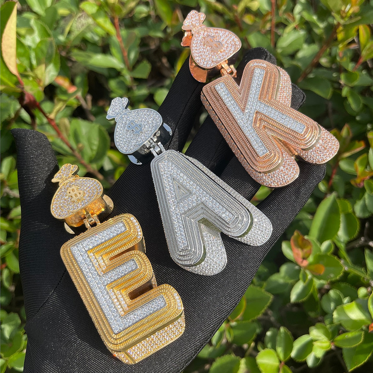 Luxury Full Stoned Triple Layer Iced Out Initial Custom Name Necklace Pendant 