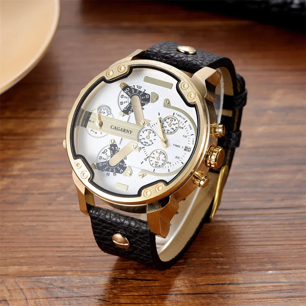 Luxury Big Dial Watch for Men | High Quality Leather Strap Quartz Wristwatch | Fashion Iced Out Watch | 2026 Relogio Masculino | Dropshipping New | Caratix - CaratixJewelry