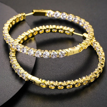 Boss Chick Queen 15.5CTW Lab 925 Silver Big Hoop Earrings - CaratixJewelry