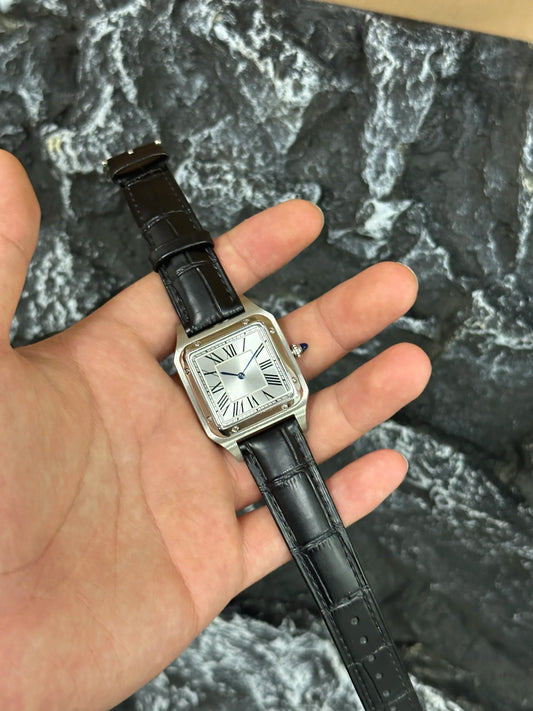 Luxury Lovers' Square Quartz Watch | Silvery White Sapphire Wristwatch | Men & Women's Fashion Leather Iced Out Watch | 2026 New Set | Caratix - CaratixJewelry