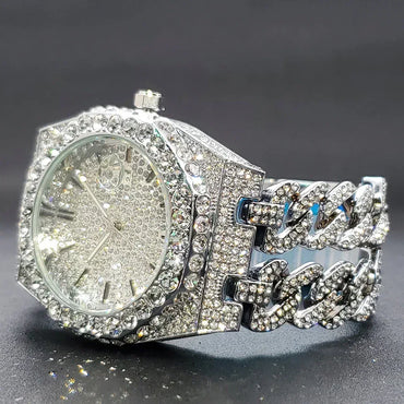 Luxury Iced Out Watch for Men | Cuban Link Bracelet Design Watch | Fashionable Quartz Wristwatch | Uhren für Herren | Caratix - CaratixJewelry