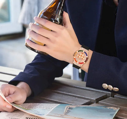 Luxury Rose Gold Men's Iced Out Watch | Quartz Wristwatch with Rubber Strap | Waterproof Silicone Reloj Gift | Caratix - CaratixJewelry