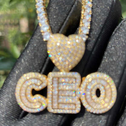 Smooth with Heart Bail Iced Out Personalized Custom Name Necklace Pendant - Luxury Custom Jewelry