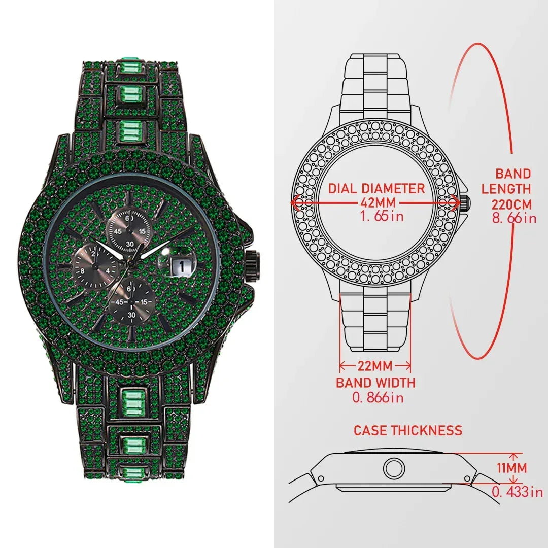 Men's New Green Luxury Watch | Unique Bling Iced Out Watch | Waterproof Luminous Hip Hop Clock | Relogios Masculino | Caratix - CaratixJewelry