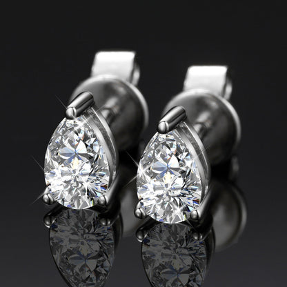 Ladies VVS Diamond Teardrop 925 Sterling Silver Push Back Earrings