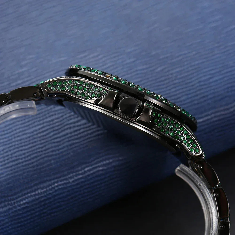 Men's New Green Luxury Watch | Unique Bling Iced Out Watch | Waterproof Luminous Hip Hop Clock | Relogios Masculino | Caratix - CaratixJewelry