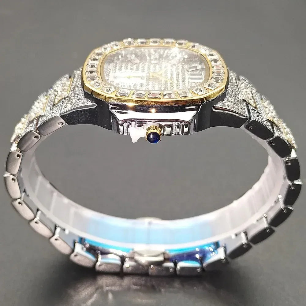 Luxury Big Men's Watch | Rose Gold Iced Out Watch | Crystal Rhinestone Analog Japan Quartz Wristwatch | Fashion Male Clock | Caratix - CaratixJewelry