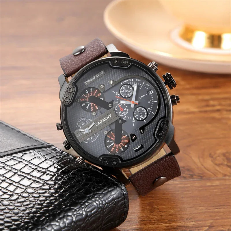 Luxury Top Brand Men's Big Dial Watch | Fashion Leather Band Quartz Wristwatch | Date Function Iced Out Watch | Relogio Masculino 2026 | Caratix - CaratixJewelry