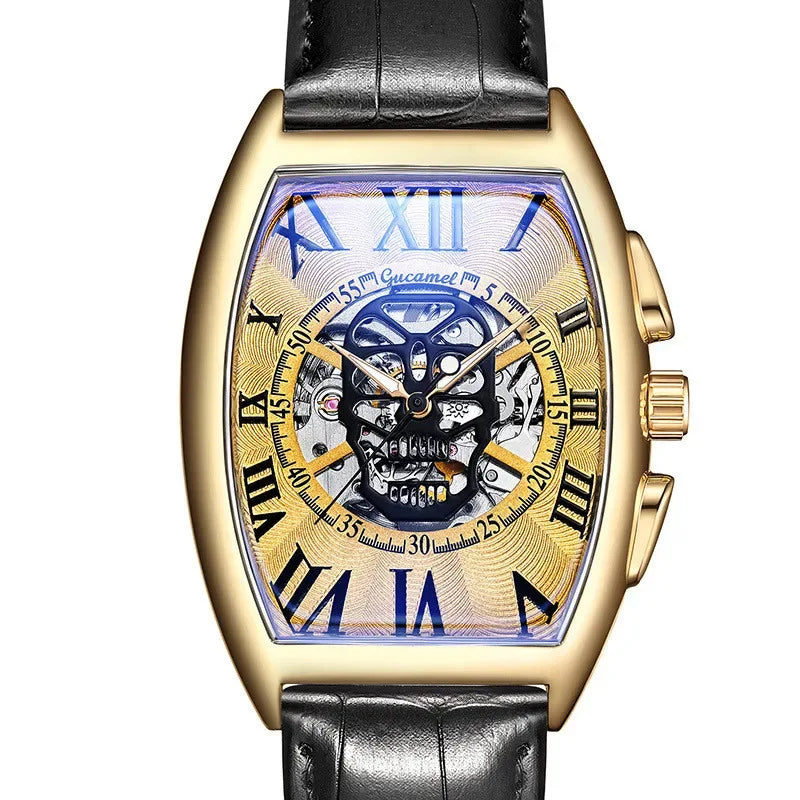 Luxury Tonneau Skull Automatic Watch for Men | Hollow Tourbillon Mechanical Wristwatch | Leather Strap Iced Out Watch | 2026 Male Gift Drop Shipping | Caratix - CaratixJewelry