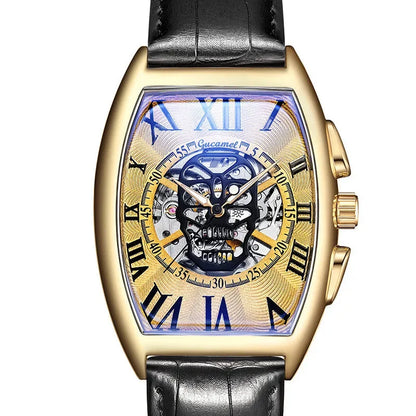 Luxury Tonneau Skull Automatic Watch for Men | Hollow Tourbillon Mechanical Wristwatch | Leather Strap Iced Out Watch | 2026 Male Gift Drop Shipping | Caratix - CaratixJewelry